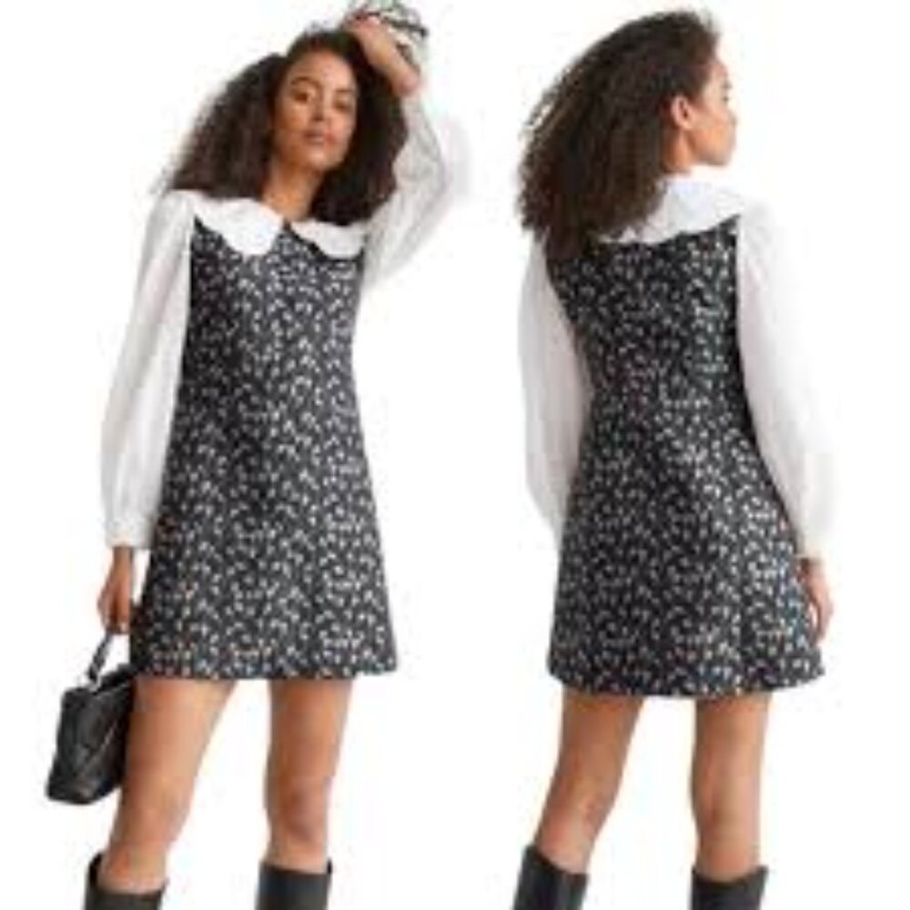 & Other Stories Embroidered Jacquard Mini Dress with Contrasting Cotton‎ Sleeves - Picture 12 of 12